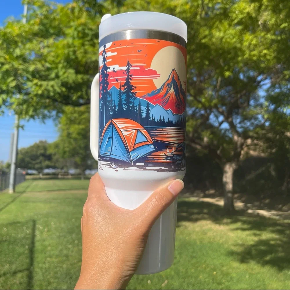 Custom 40 oz Tumbler Colorful Outdoor Camping Mountain View Double-wall …